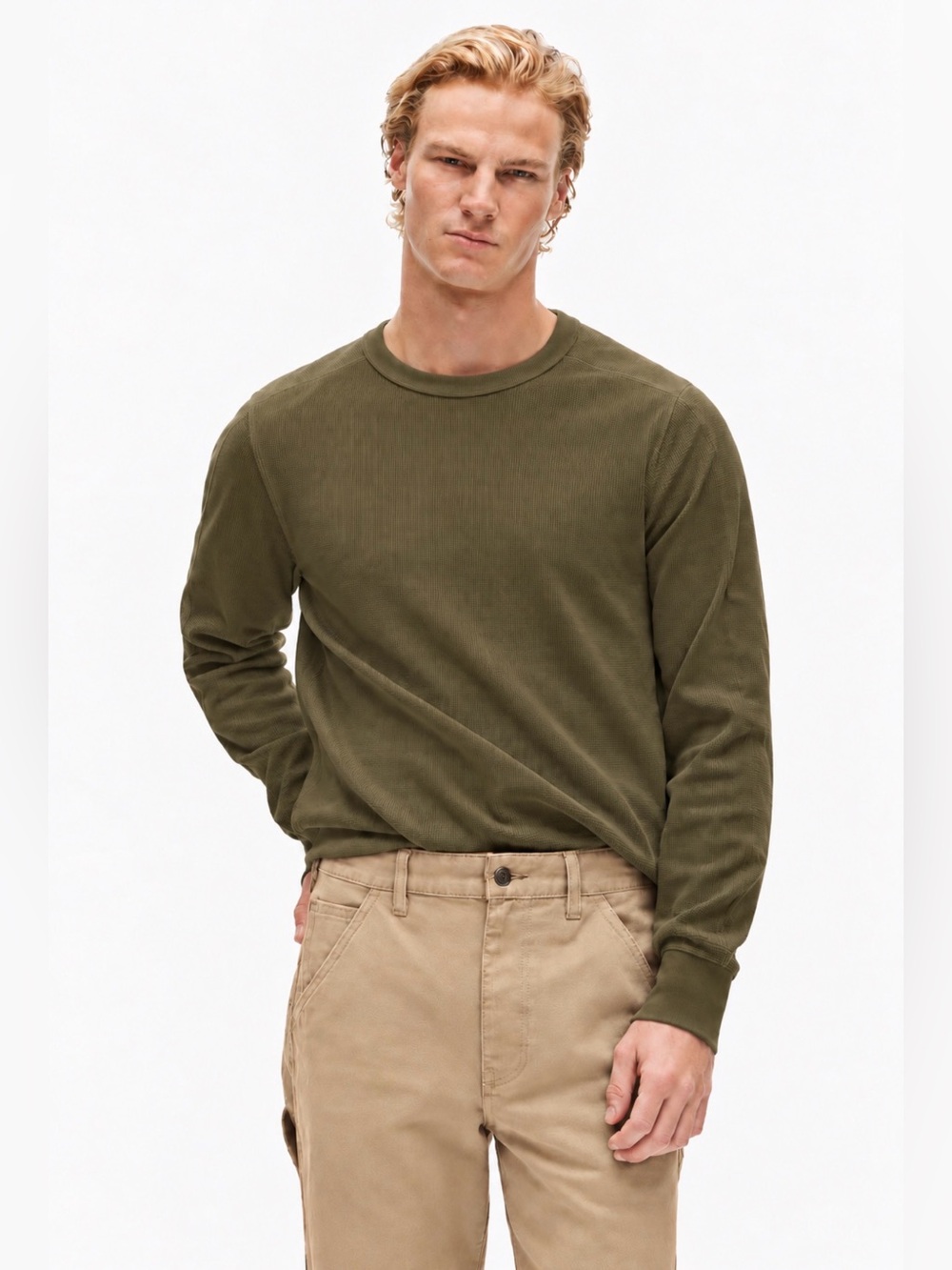 Wallace & Barnes thermal-knit long sleeve crewneck in olive